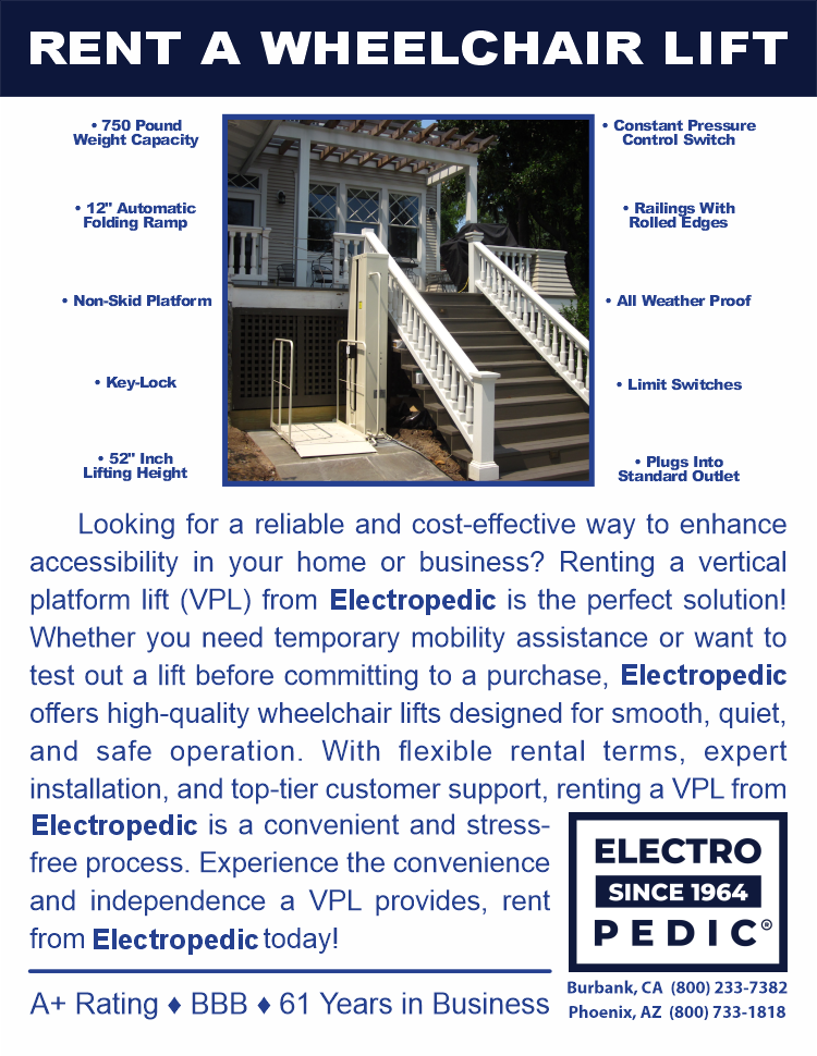 Rent a wheelchair lift or vertical platform lift from Electropedic